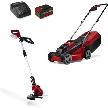 Cordless Lawn Mower and Grass Trimmer Set EINHELL GE-CM 18/30 + GE-CT 18, red/black, Li-ion 4.0Ah