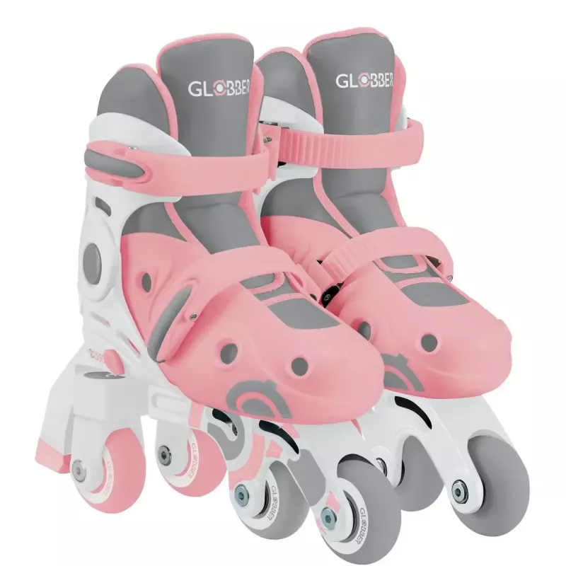 Children's learning skates GLOBBER 2 in 1 size 30–33 pink – adjustable beginner inline/quad set