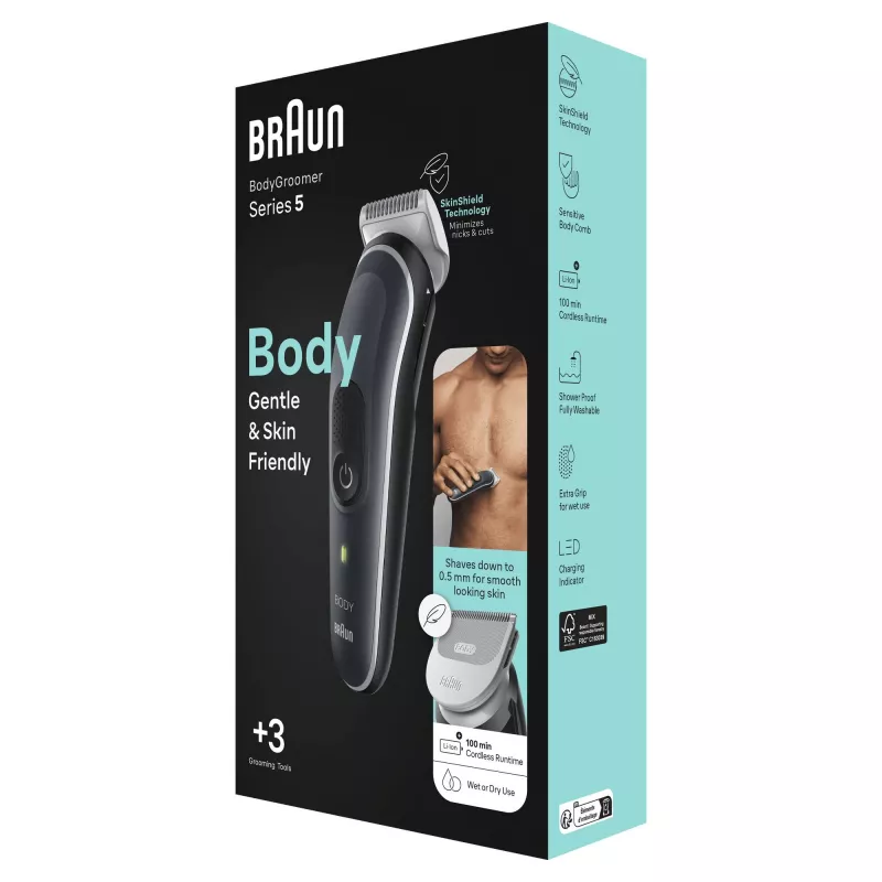 Braun BodyGroomer Body groomer 5 BG5340, with SkinShield technology and 2 attachments