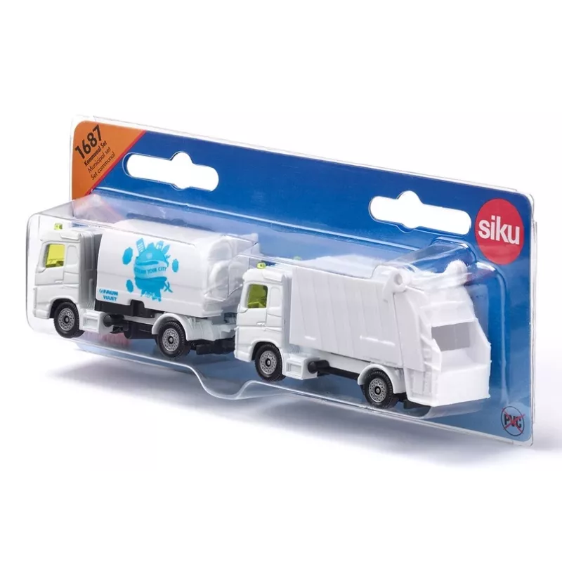 Toy vehicle set Siku Municipal: road sweeper and garbage truck, metal/plastic, white, age 3+
