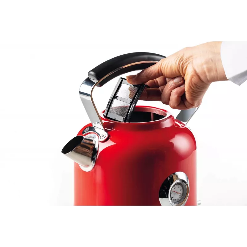 Ariete 2854 Moderna Electric Kettle, 2000 W, 1.7 L Capacity, 360° Cordless, Automatic Shut-off System, Removable Filter, Visible Water Level, Thermometer, red