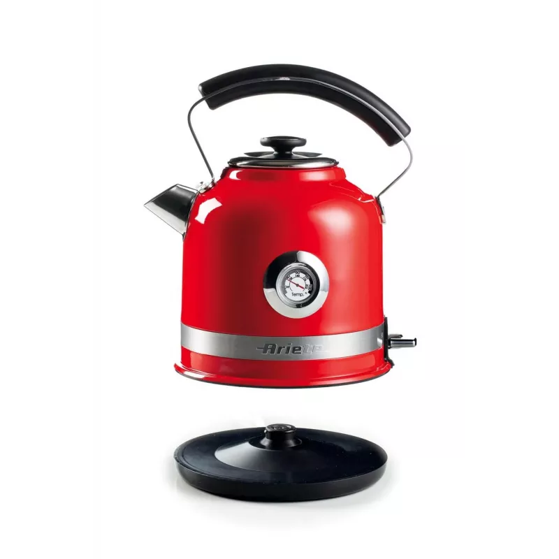 Ariete 2854 Moderna Electric Kettle, 2000 W, 1.7 L Capacity, 360° Cordless, Automatic Shut-off System, Removable Filter, Visible Water Level, Thermometer, red