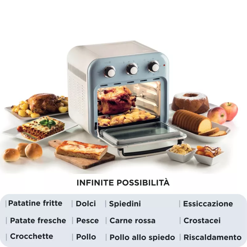 Ariete 4632 Air fryer and oven Vintage, 1400W, 2in1, Capacity 16L, Accessories included, Timer 60 minutes, Double glass, blue