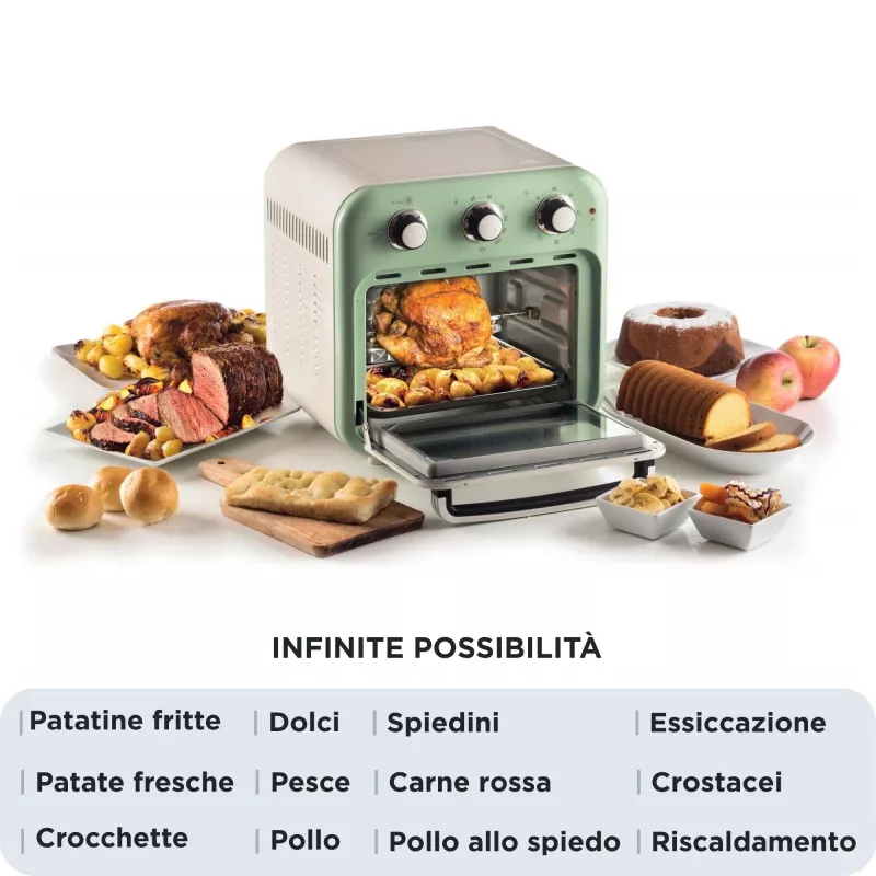 Ariete 4632 Air fryer and oven Vintage, 1400W, 2in1, Capacity 16L, Accessories included, Timer 60 minutes, Double glass, Green
