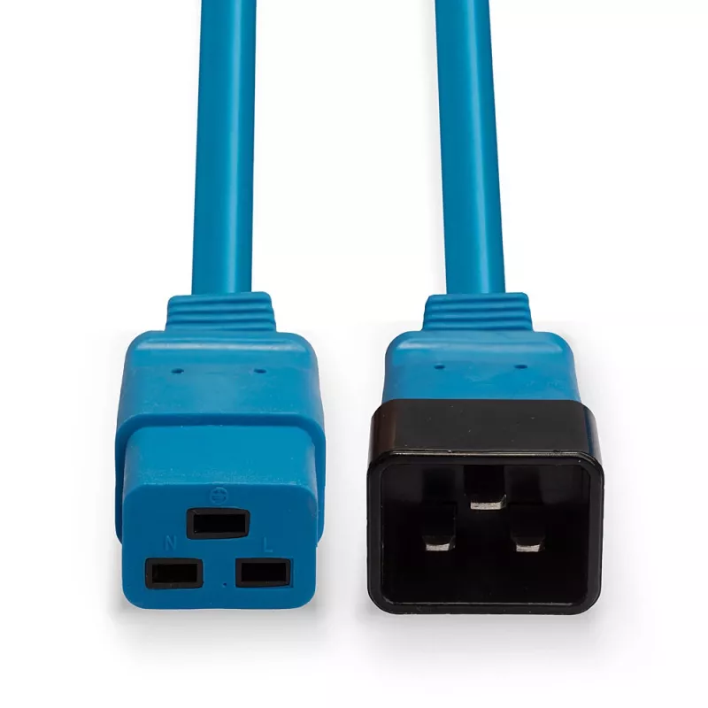 Lindy 2m IEC C19 to C20 Extension Cable, Blue, 2 m, C19 coupler, C20 coupler, 250 V, 16 A