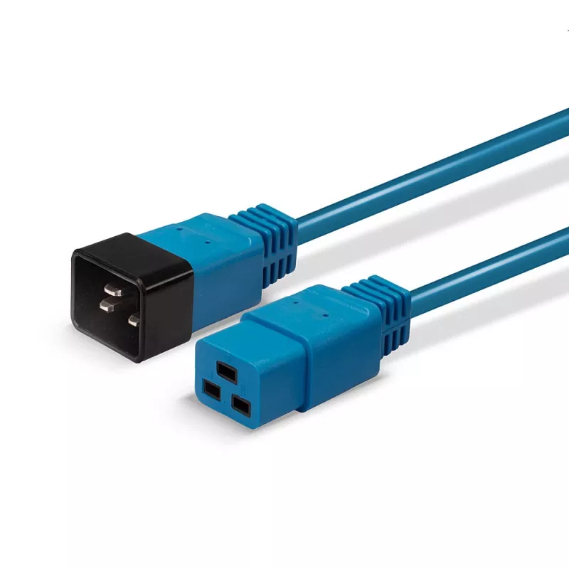 Lindy 2m IEC C19 to C20 Extension Cable, Blue, 2 m, C19 coupler, C20 coupler, 250 V, 16 A