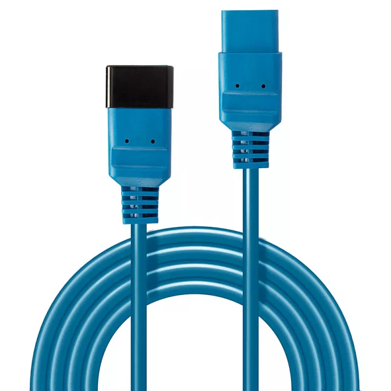 Lindy 1m IEC C19 to C20 Extension Cable, Blue, 1 m, C19 coupler, C20 coupler, 250 V, 16 A