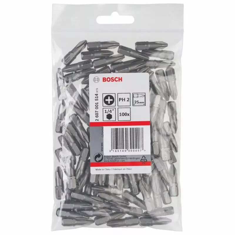 Screwdriver bit Bosch 2607001514 100 pcs PH 2 25 mm Hexagonal