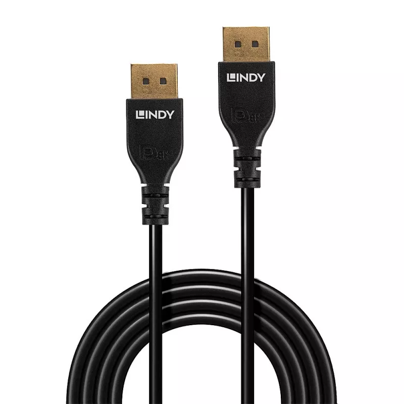Lindy 1m Slim DisplayPort 1.4 Cable, 1 m, DisplayPort, DisplayPort, Male, Male, 7680 x 4320 pixels