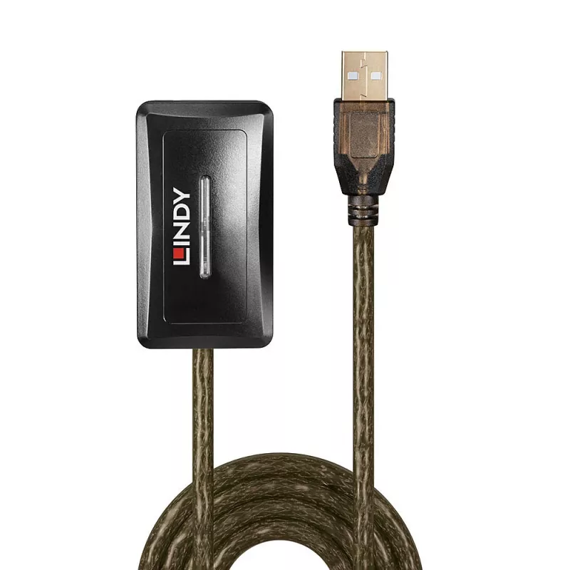 Lindy 10m USB 2.0 Active Extension Hub, USB 2.0, USB 2.0, 480 Mbit/s, Grey, 28/24, 10 m