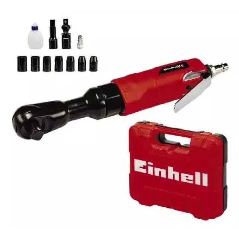 Power screwdriver EINHELL TC-PR 68 — pneumatic, 68 N·m torque, 160 RPM, straight handle, 7 bits, 252×350×83 mm, black/red