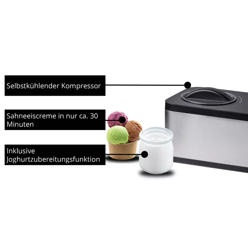 Unold 48826 Eismaschine & Joghurtbereiter EVA Compressor ice cream maker 1.5 L 120 W Black, Stainless steel