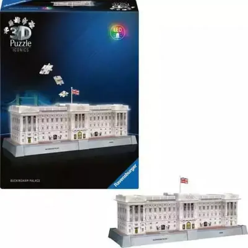 3D puzzle Ravensburger Iconics Buckingham Palace with light, 216 pieces