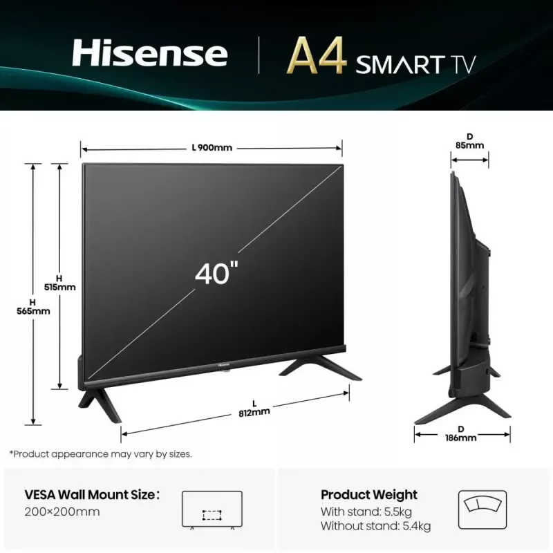Hisense 40E4QT 101.6 cm (40 inch) Full HD Smart TV Wi-Fi Black