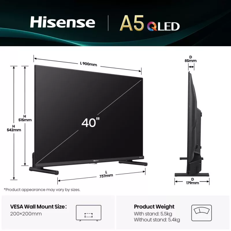 Hisense 40A5Q 101.6 cm (40 inch) Full HD Smart TV Wi-Fi Black