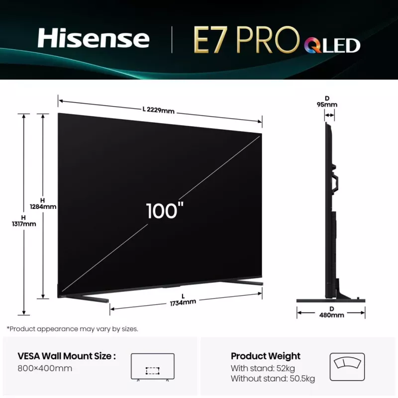 Hisense 100E7Q PRO 2.54 m (100 inch) 4K Ultra HD Smart TV Wi-Fi Black
