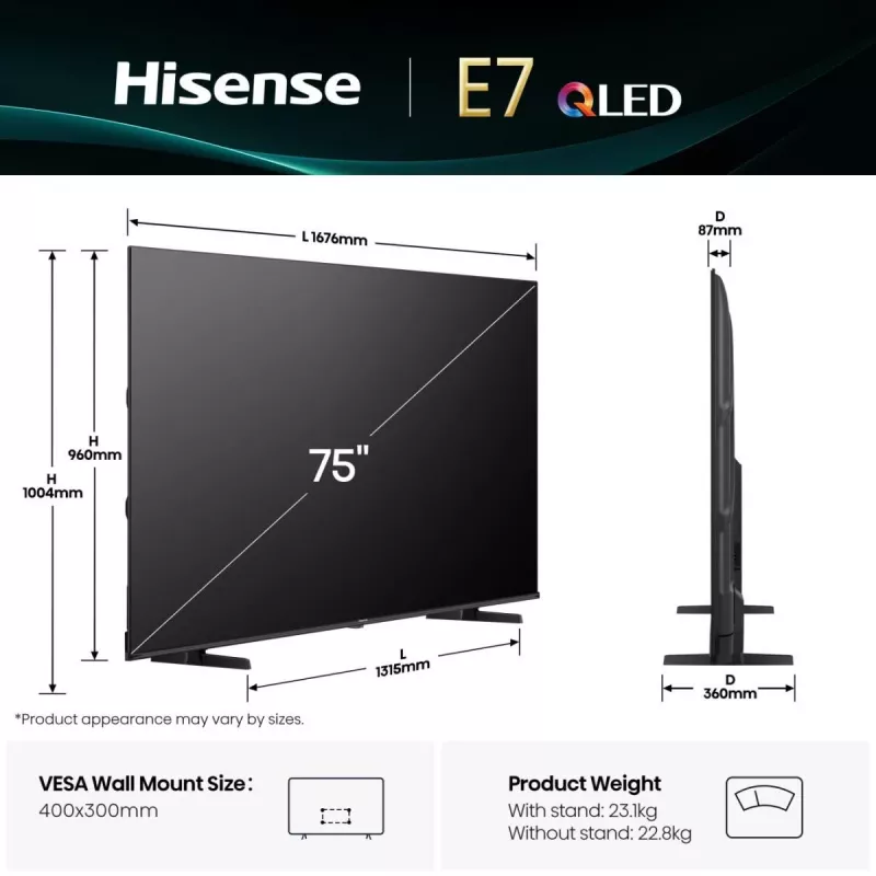 Hisense 75E77Q 190.5 cm (75 inch) 4K Ultra HD Smart TV Wi-Fi Black