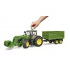 Tractor BRUDER John Deere 7R 350 with frontloader and tandemaxle tipping trailer, plastic, age 3+