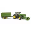 Tractor BRUDER John Deere 7R 350 with frontloader and tandemaxle tipping trailer, plastic, age 3+