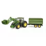 Tractor BRUDER John Deere 7R 350 with frontloader and tandemaxle tipping trailer, plastic, age 3+