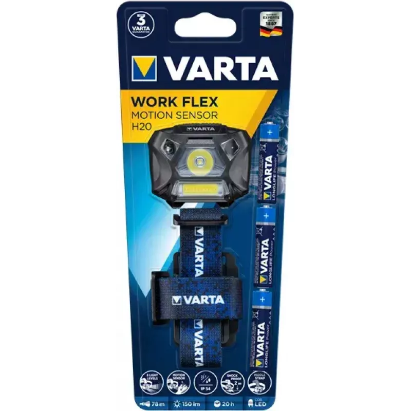 Headband flashlight Varta WORK FLEX MOTION SENSOR H20 Black Blue LED 150 lm 20 h
