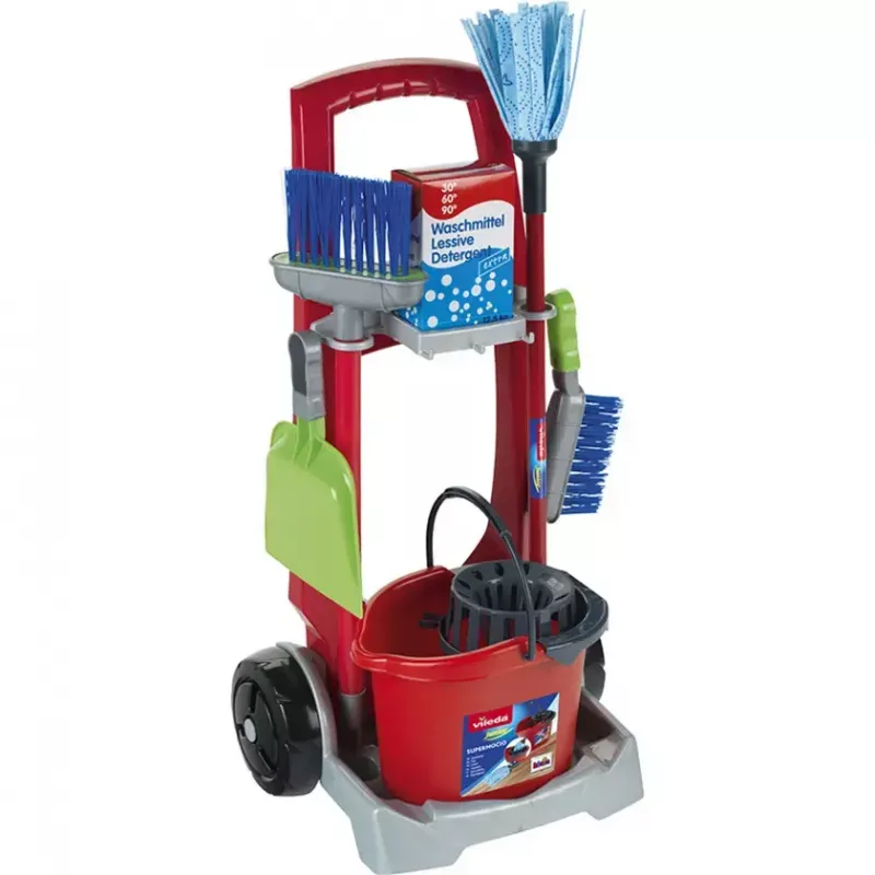 Children's Cleaning Cart toy by theo klein, model 6875 — Vileda-branded play cleaning set