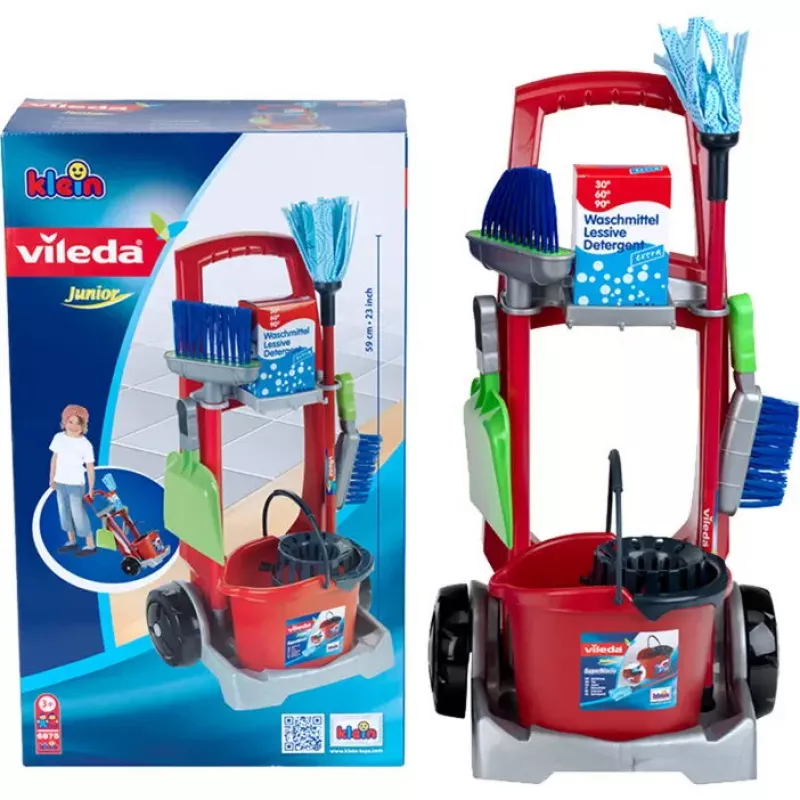 Children's Cleaning Cart toy by theo klein, model 6875 — Vileda-branded play cleaning set