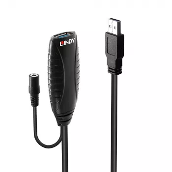 Lindy 10m USB 3.0 Active Extension, 10 m, USB A, USB A, USB 3.2 Gen 1 (3.1 Gen 1), 5 Gbit/s, Black