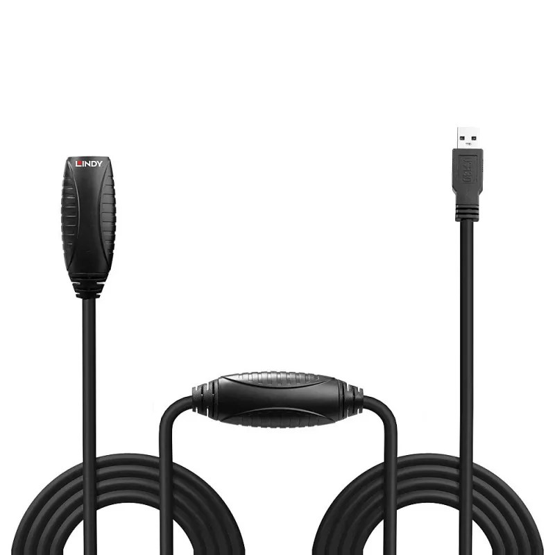 Lindy 10m USB 3.0 Active Extension, 10 m, USB A, USB A, USB 3.2 Gen 1 (3.1 Gen 1), 5 Gbit/s, Black
