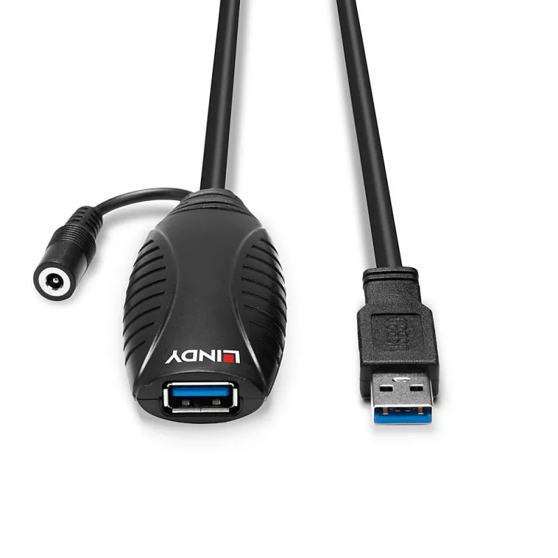 Lindy 10m USB 3.0 Active Extension, 10 m, USB A, USB A, USB 3.2 Gen 1 (3.1 Gen 1), 5 Gbit/s, Black