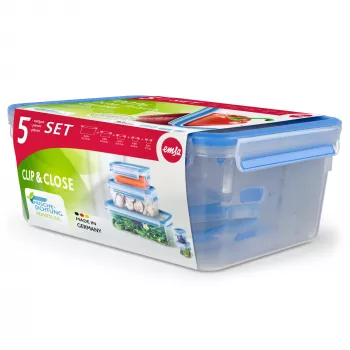EMSA CLIP & CLOSE 508568 food storage container Rectangular Set 3.7 L Blue, Transparent 5 pc(s)