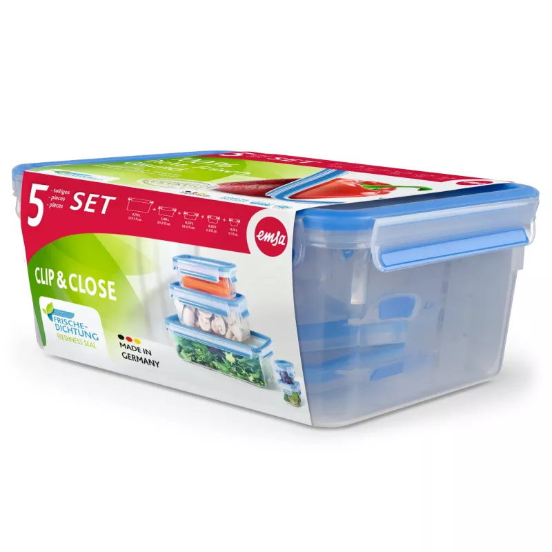 EMSA CLIP & CLOSE 508568 food storage container Rectangular Set 3.7 L Blue, Transparent 5 pc(s)