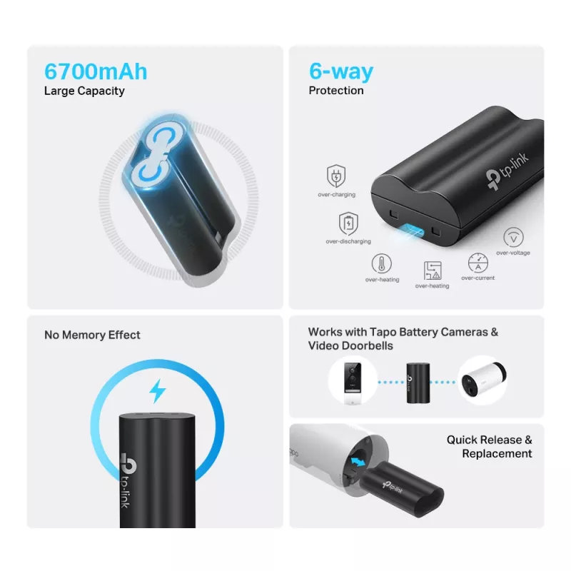 TP-Link Tapo Battery Pack, Battery, Universal, TP-Link, Black, Tapo C420, Tapo C400, Tapo D230, Lithium