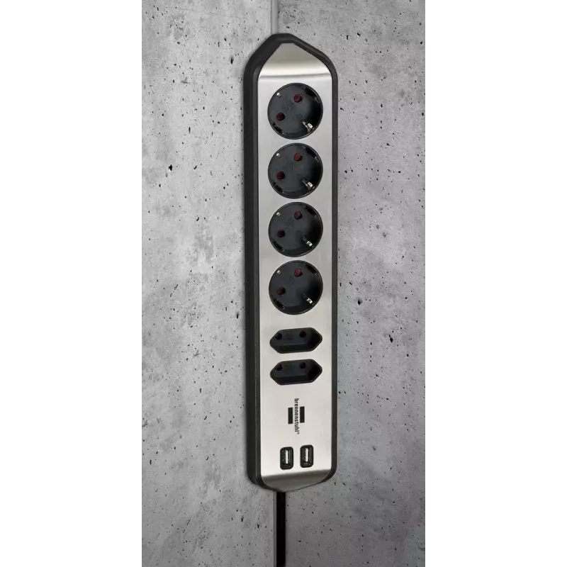 Power Extension Brennenstuhl 1153590610 2m 6 AC Outlets Indoor Black Silver