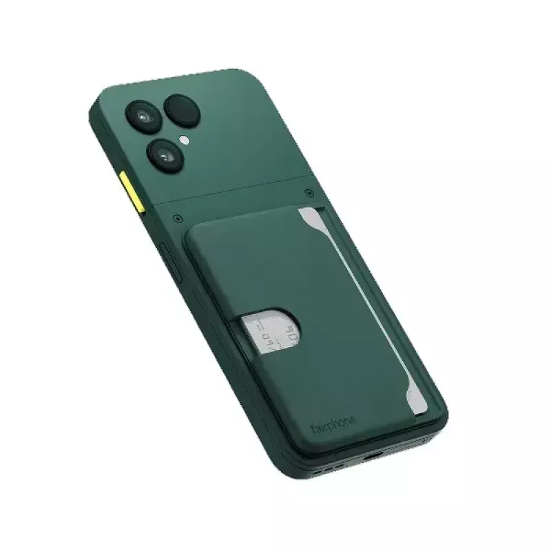 Card holder for Fairphone mobile phone case — model F6CRDH-1GR-WW1, green, plastic, 73.1×106.5×8.4 mm