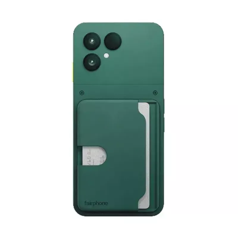Card holder for Fairphone mobile phone case — model F6CRDH-1GR-WW1, green, plastic, 73.1×106.5×8.4 mm