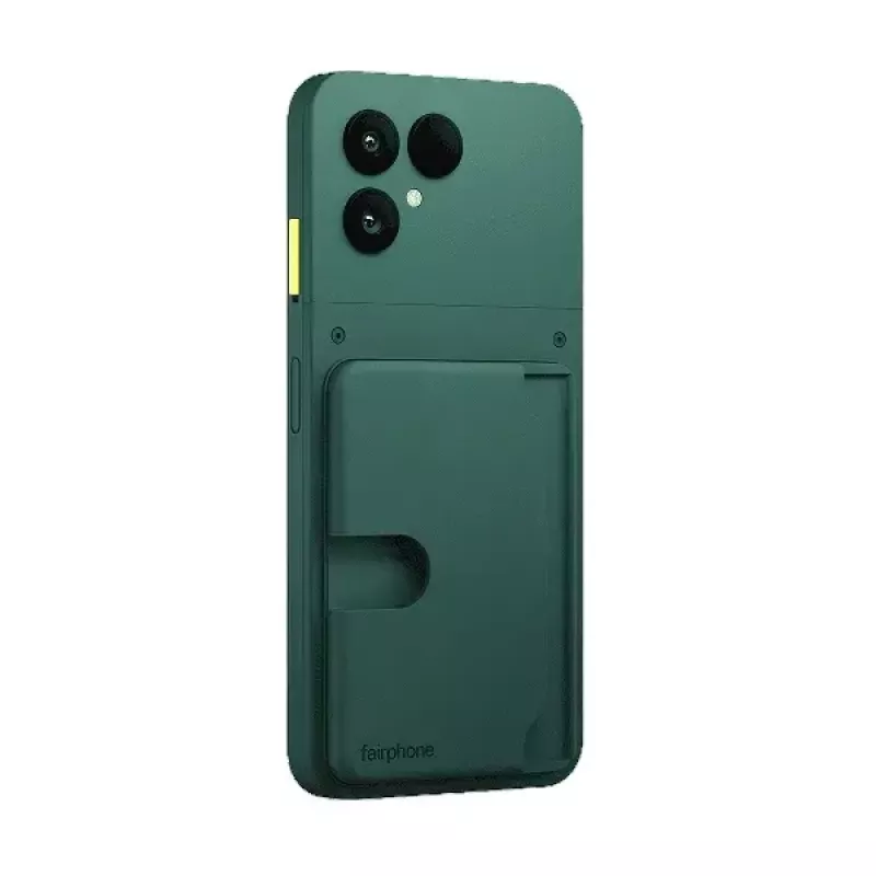 Card holder for Fairphone mobile phone case — model F6CRDH-1GR-WW1, green, plastic, 73.1×106.5×8.4 mm