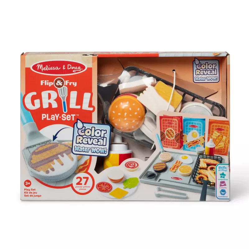 Melissa & Doug Flip & Fry Grill Play Set with Water WOW Color Reveal Play Food Preschool Toy Ages 3+