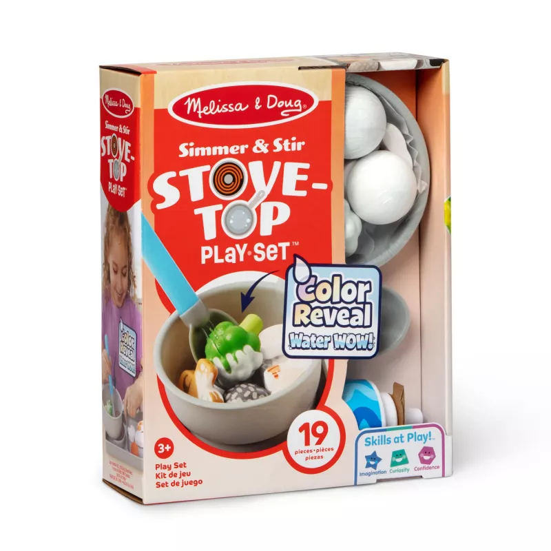 Melissa & Doug Simmer & Stir Stovetop Play Set with Water WOW Color Reveal Play Food Preschool Toy Ages 3+