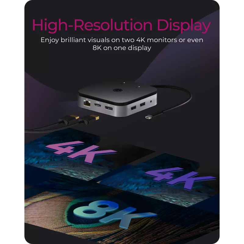 ICY BOX 7-in-1 USB4® DockingStation with dual video output, Wired, USB4, 60 W, 3.5 mm, 10,100,1000 Mbit/s, Anthracite