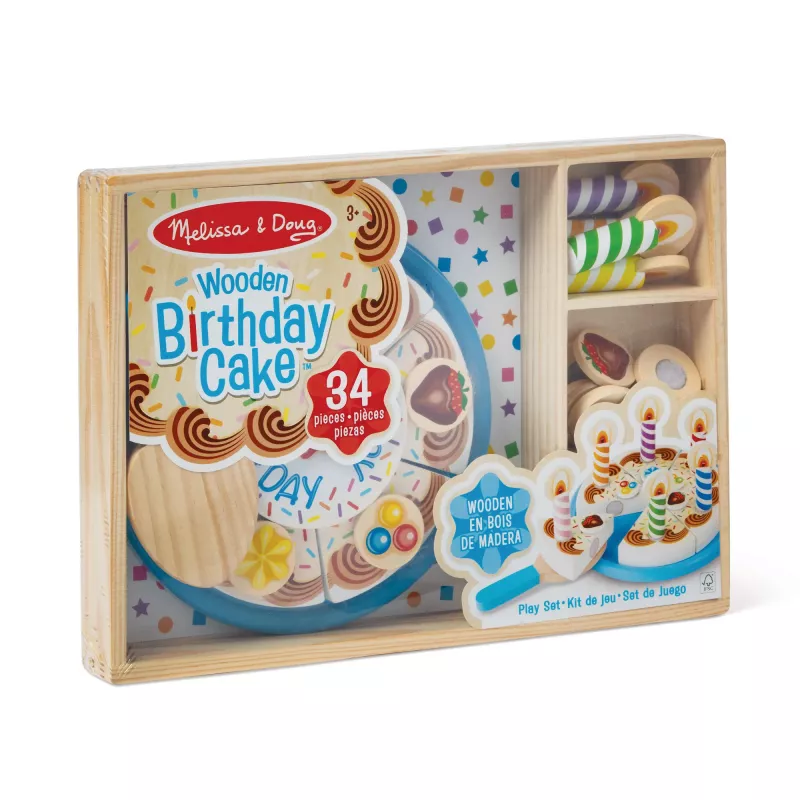 Melissa & Doug Birthday Party Cake - Wooden Play Food With Mix-n-Match Toppings and 7 Candles