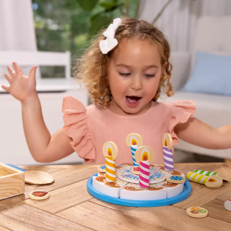 Melissa & Doug Birthday Party Cake - Wooden Play Food With Mix-n-Match Toppings and 7 Candles