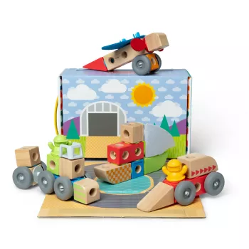 Wooden Snap-and-Play Vehicles Building Set Melissa & Doug Blockables, 54 pcs, connectable, FSC-certified