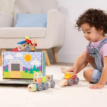 Wooden Snap-and-Play Vehicles Building Set Melissa & Doug Blockables, 54 pcs, connectable, FSC-certified