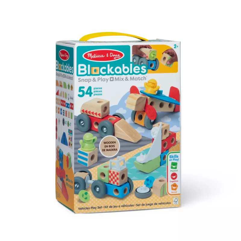 Wooden Snap-and-Play Vehicles Building Set Melissa & Doug Blockables, 54 pcs, connectable, FSC-certified