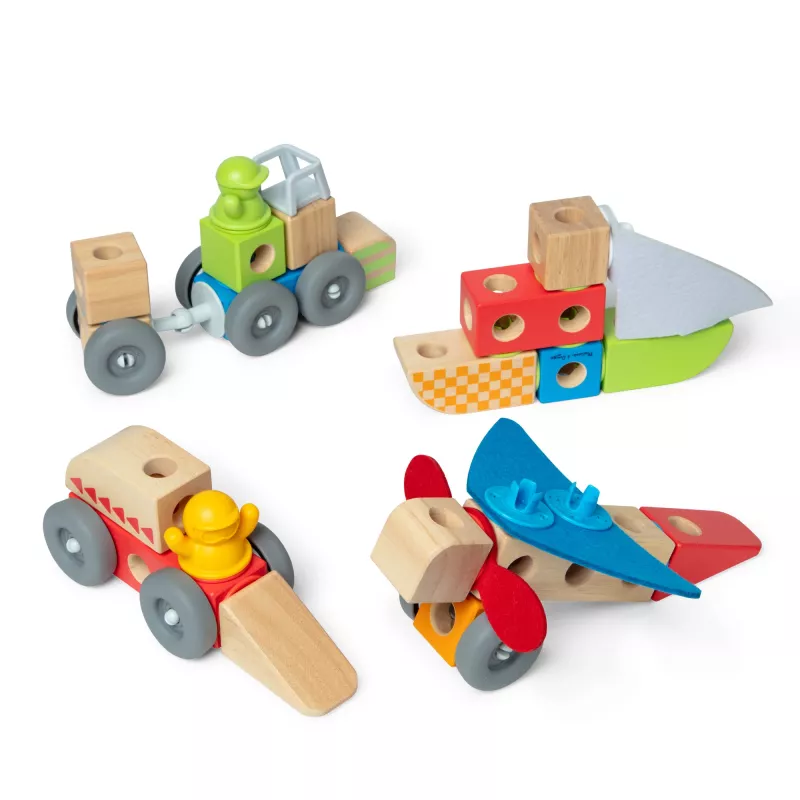 Wooden Snap-and-Play Vehicles Building Set Melissa & Doug Blockables, 54 pcs, connectable, FSC-certified
