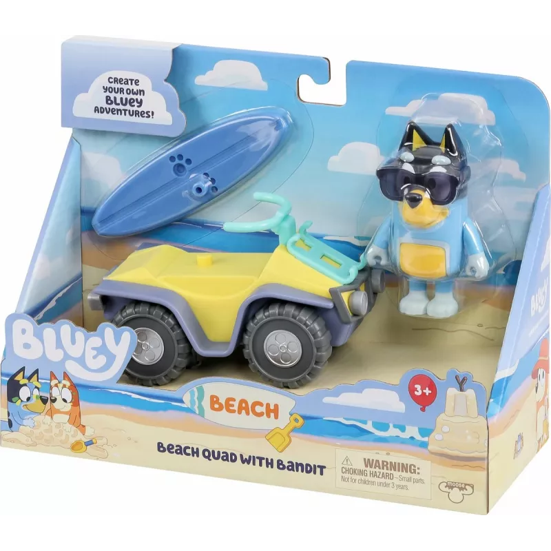 Moose Toys Bluey S9 Figure & Vehicle Pack Beach Quad with Bandit