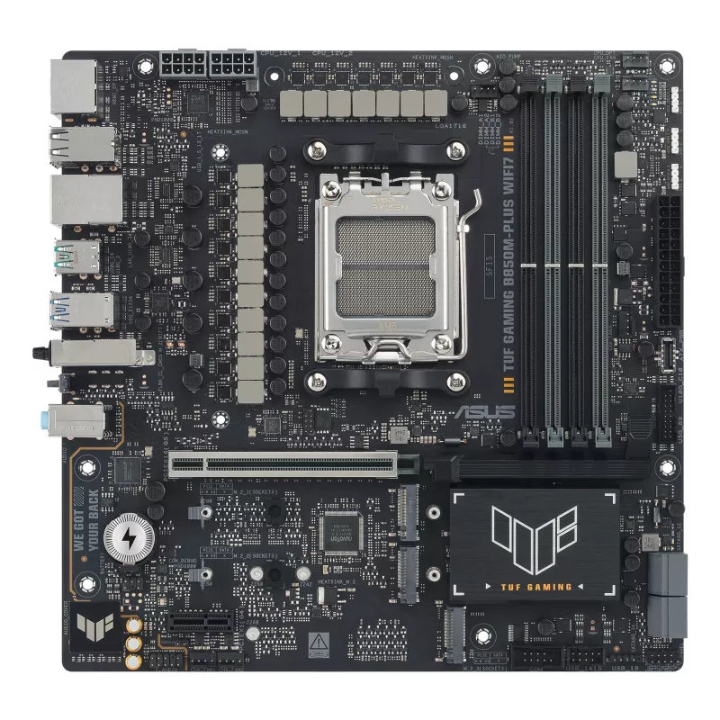 Motherboard ASUS TUF GAMING B850M-PLUS WIFI7 micro ATX, AMD B850, Socket AM5, DDR5, 4 DIMM, 256GB, Wi‑Fi 7, 2.5Gb LAN