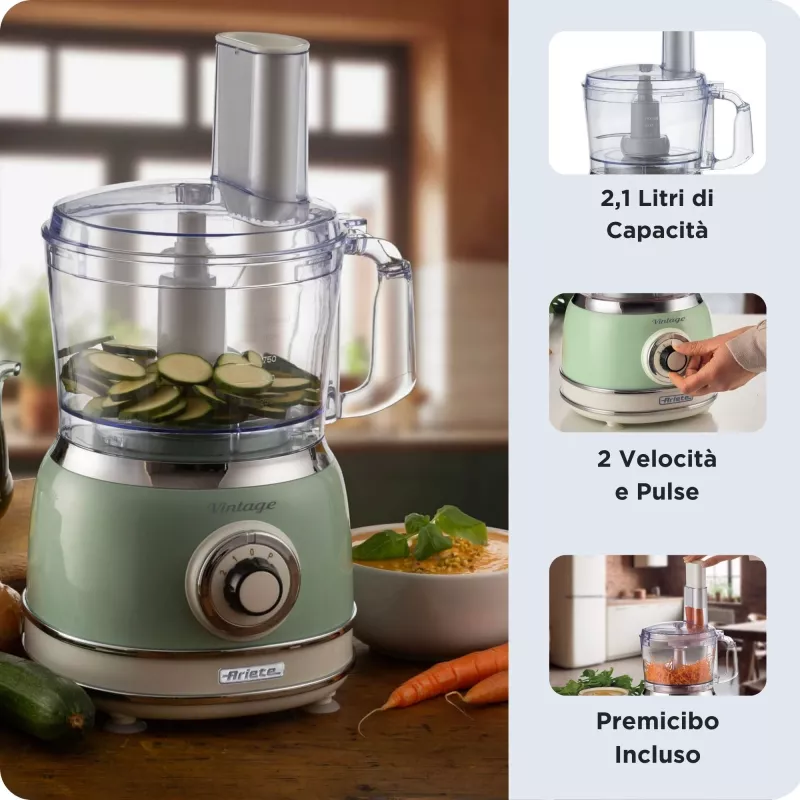 Food processor ARIETE Vintage Line 1781/04 — 1000 W, 2.1 L, Green