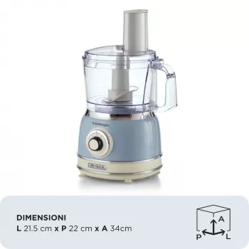 Food processor ARIETE Vintage Line 1781/05 — 1000 W, 2.1 L bowl, rotary control, stainless steel blade, blue